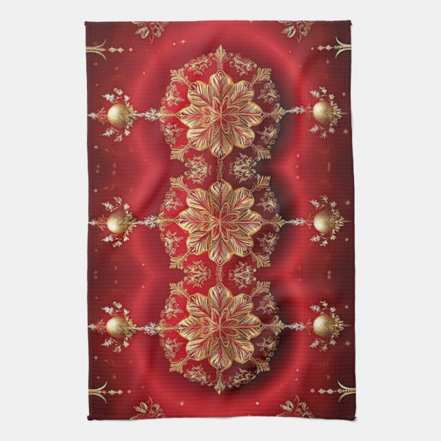 Red Decorative Ornaments Holiday Kitchen Towel (Vertical)