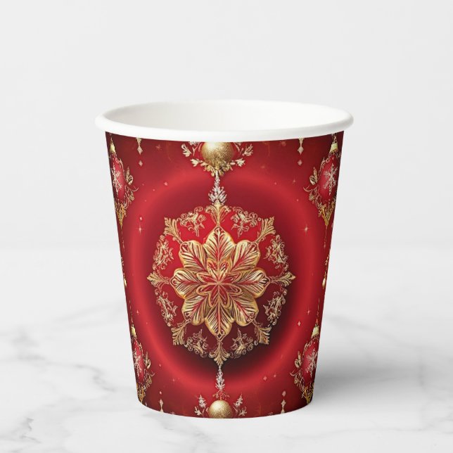 Red Decorative Ornaments Holiday Paper Cups (Front)