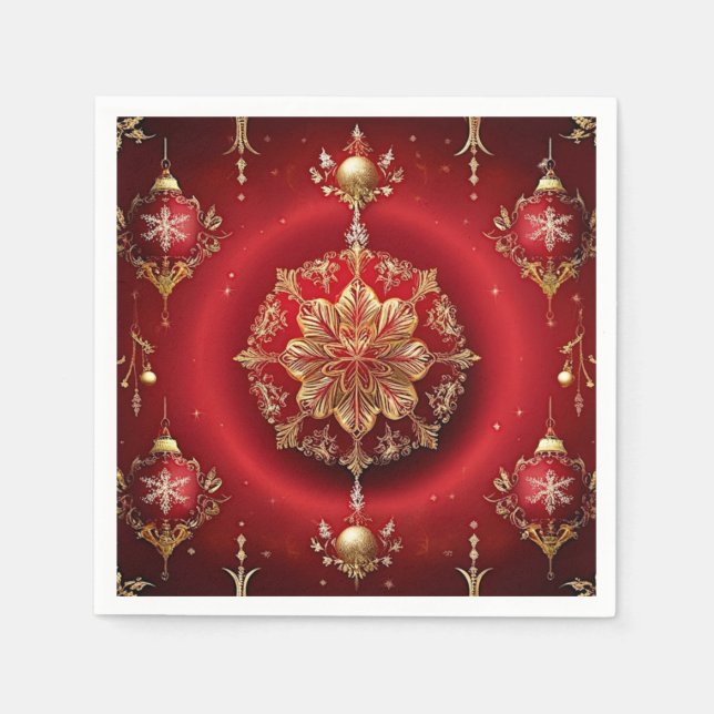 Red Decorative Ornaments Holiday Paper Napkin (Front)