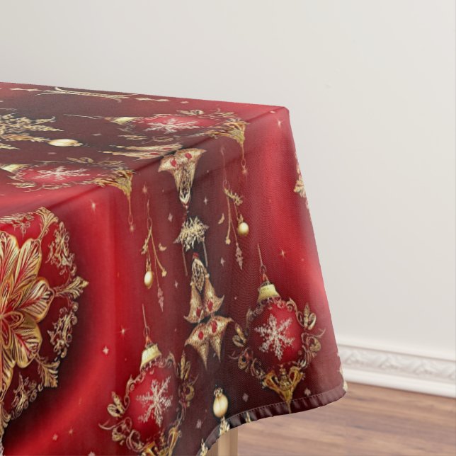 Red Decorative Ornaments Holiday Tablecloth (In Situ)