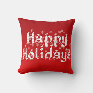 Red Decorative Snowflake Glitter Happy Holiday Cushion