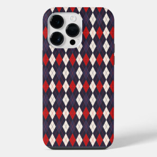 Red deep violet argyle pattern iPhone 14 pro max case