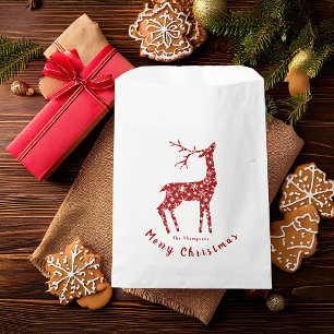 Red deer and snowflakes personalised christmas favour bags