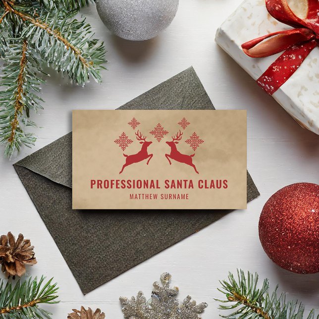 Red Deer And Snowflakes Professional Santa Claus Business Card (Creator Uploaded)