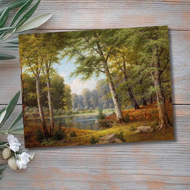Red Deer by the Forest Pond Postcard (Creator Uploaded)
