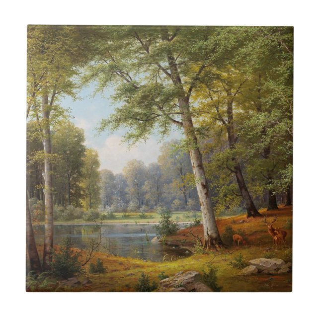 Red Deer by the Forest Pond Tile (Front)
