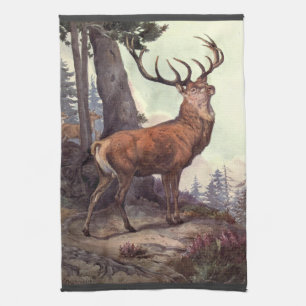 Red Deer by Winifred Austen, Vintage Wild Animals Tea Towel