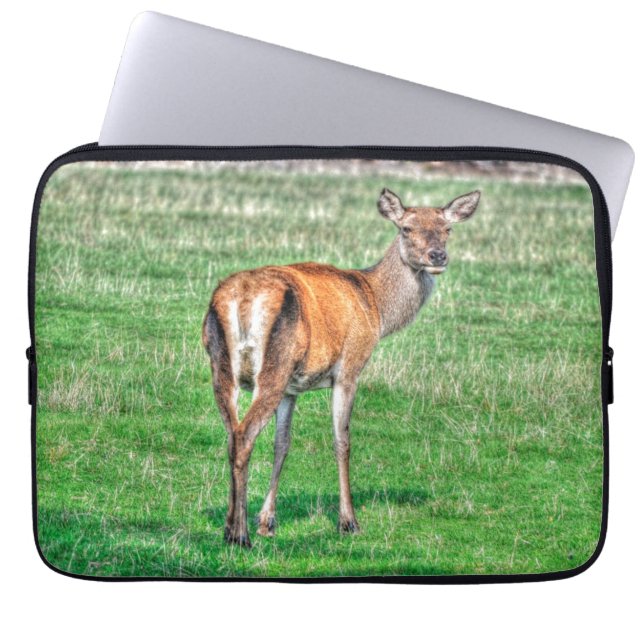 Red Deer & Field Wildlife Animal Design Laptop Sleeve (Front)
