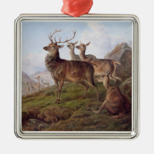 Red Deer in a Highland Landscape, 1872 (oil on can Metal Tree Decoration