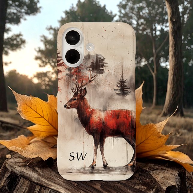 Red Deer In The Forest Monogrammed Case-Mate iPhone Case (Creator Uploaded)