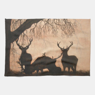 Red Deer Scene Kitchen Towel