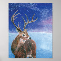 Red Deer stag in snow  