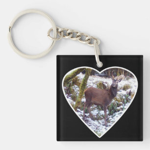 Red Deer Stag Snowfall Winter Wilderness Key Ring