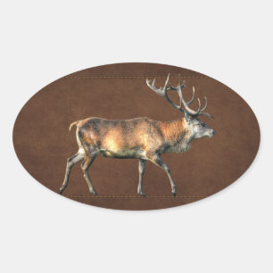 Red Deer Stag Wildlife Animal Design Oval Sticker