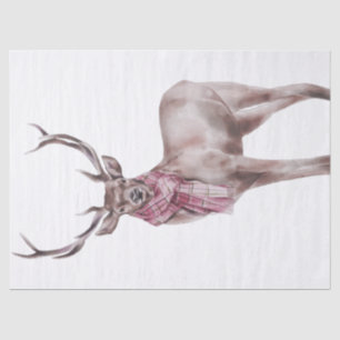 Red Deer Tartan Scalf Watercolor Tissue Paper