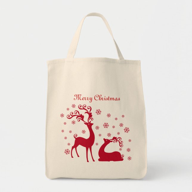 Red Deers and snowflakes Christmas Bag (Front)