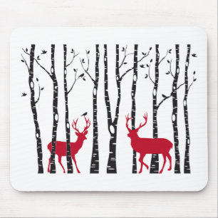 Red deers in birch tree forest mouse mat