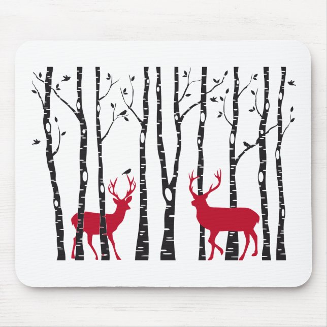 Red deers in birch tree forest mouse mat (Front)