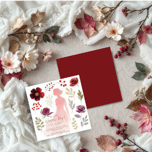 Red Delicate Floral Woman Happy Women's Party  Invitation
