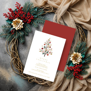 Red Delicate Minimalist Chic Winter Christmas Tree Invitation