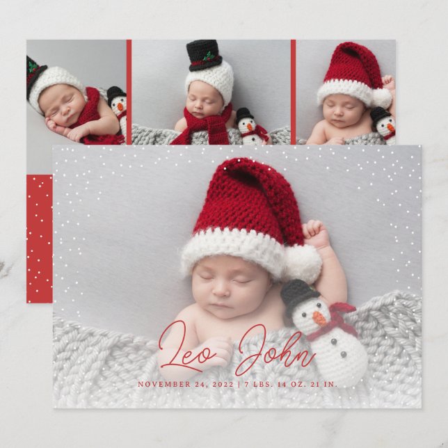 Red Delicate Snow Full Photo Christmas Baby  Holiday Card (Front/Back)