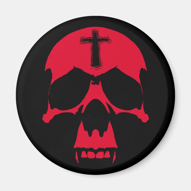 Red Demon Skull Gothic Graphic Design Magnet (Front)