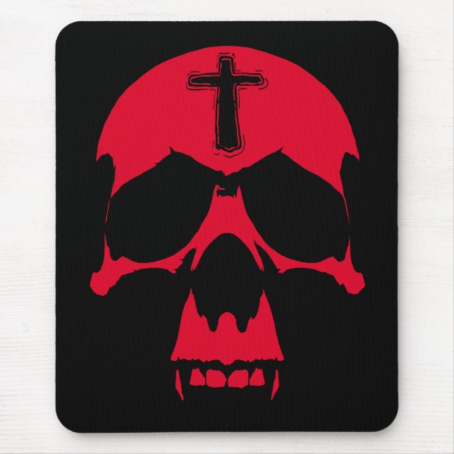Red Demon Skull Gothic Graphic Design Mouse Mat (Front)