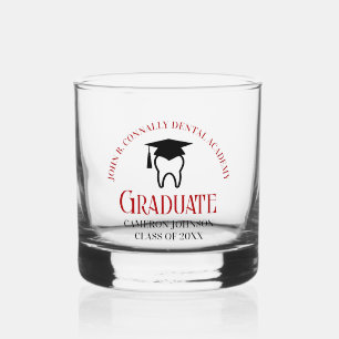 Red Dental School Custom Dentist Graduation Whiskey Glass