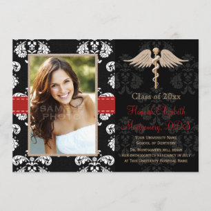 Red Dental School Graduation Announcements Invite