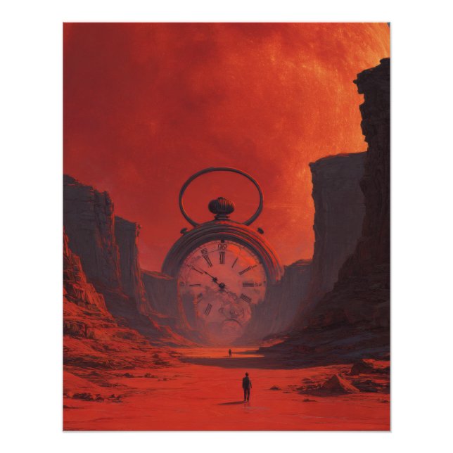 Red Desert Clock Portal Surreal Fantasy Art Poster (Front)