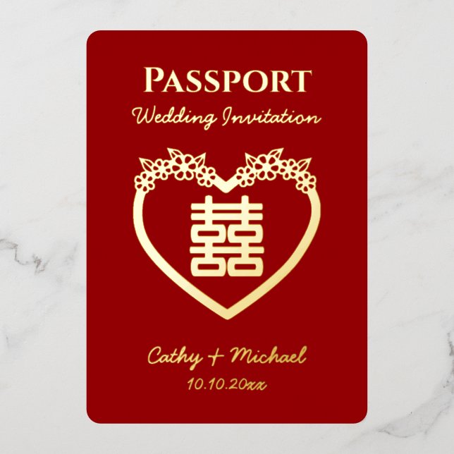 Red destination chinese wedding passport (Front)