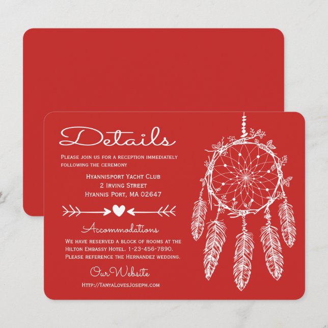 Red Details Dreamcatcher Native American Wedding Invitation (Front/Back)