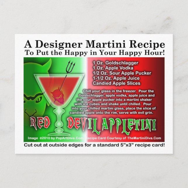 Red Devil Apple Martini Halloween Recipe  Postcard (Front)