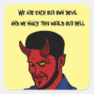 Red Devil Demon Man Lucifer Hell quotes Art Square Sticker