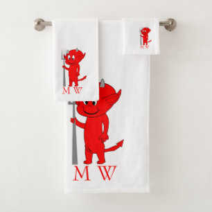 Red Devil Design Monogrammed Bath Towel Set