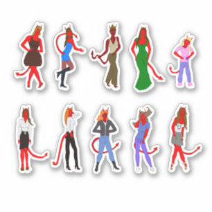 Red devil girl sticker sheet