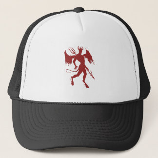 Red devil, Lucifer, Diablo, satin, walking holding Trucker Hat