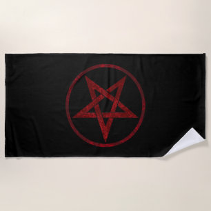 Red Devil Pentagram Beach Towel