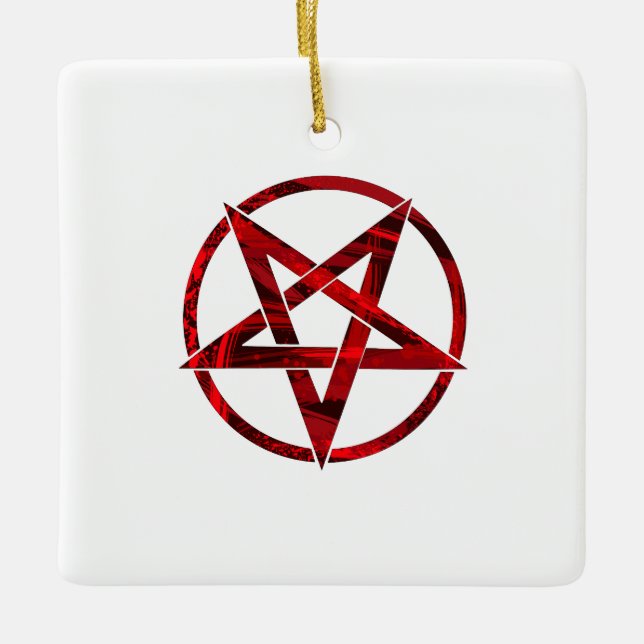 Red Devil Pentagram Ceramic Ornament (Front)