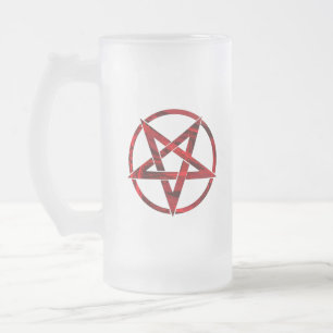 Red Devil Pentagram Frosted Glass Beer Mug