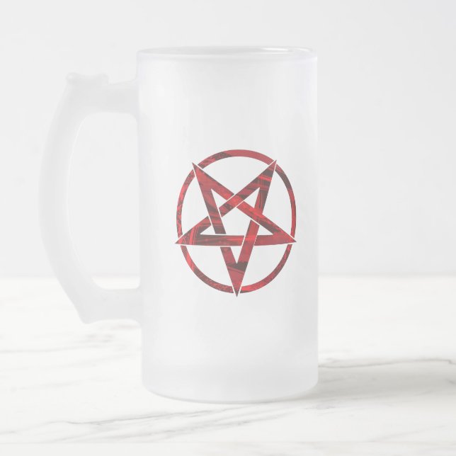Red Devil Pentagram Frosted Glass Beer Mug (Left)