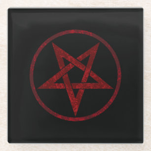 Red Devil Pentagram Glass Coaster