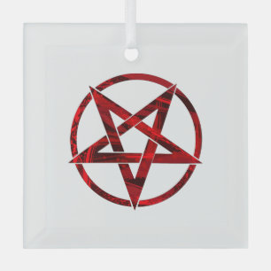 Red Devil Pentagram Glass Tree Decoration