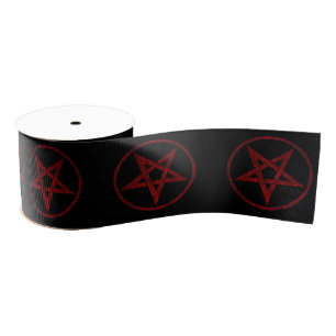 Red Devil Pentagram Grosgrain Ribbon