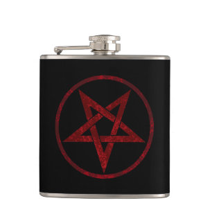 Red Devil Pentagram Hip Flask