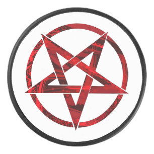 Red Devil Pentagram Hockey Puck