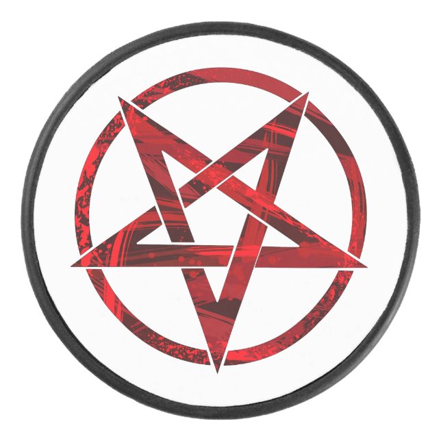 Red Devil Pentagram Hockey Puck (Front)