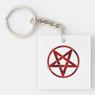Red Devil Pentagram Key Ring