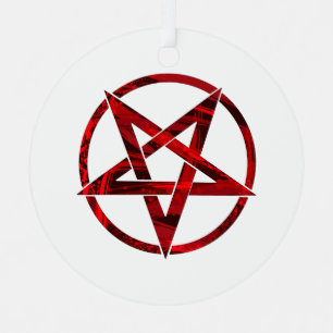 Red Devil Pentagram Metal Tree Decoration