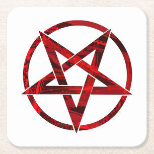Red Devil Pentagram Square Paper Coaster